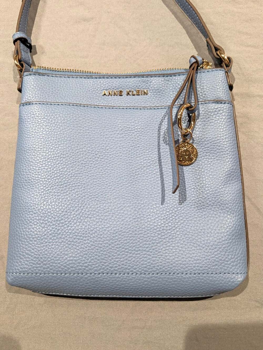 Anne Klein Light Blue Faux Leather Crossbody Shoulder Bag Purse